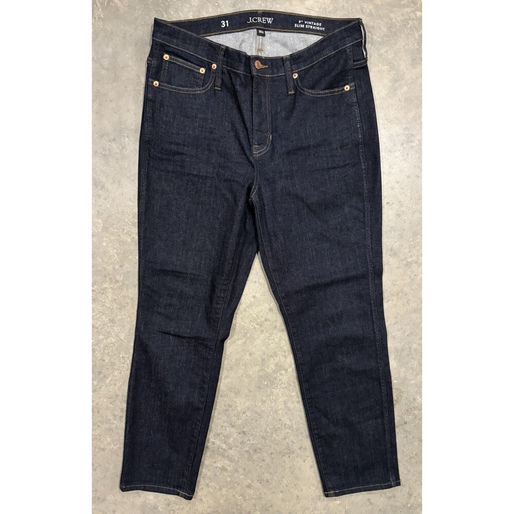 J.Crew 9" Vintage Slim Straight Jeans Dark Wash Denim Size 31 Mid Rise Womens